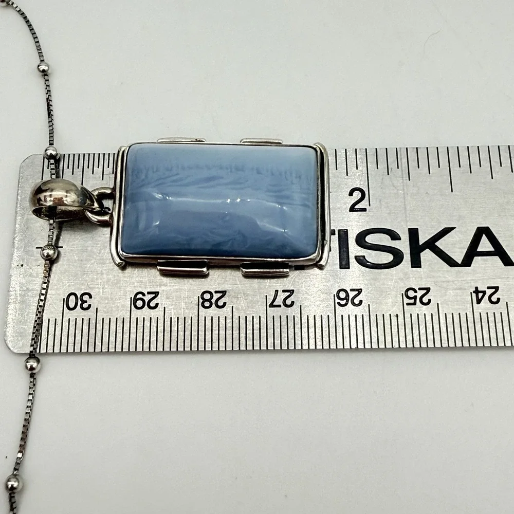 Vtg 925 Sterling Silver Blue Lace Agate Pendant Necklace Box Ball İtaly Chain 26